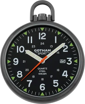 # GWC14109BBK Gotham Men's Sport Series Gun-Plated Stainless standard landmass coppersmith allay utmost telescope Steel Analog Quartz Date Pocket Watch 