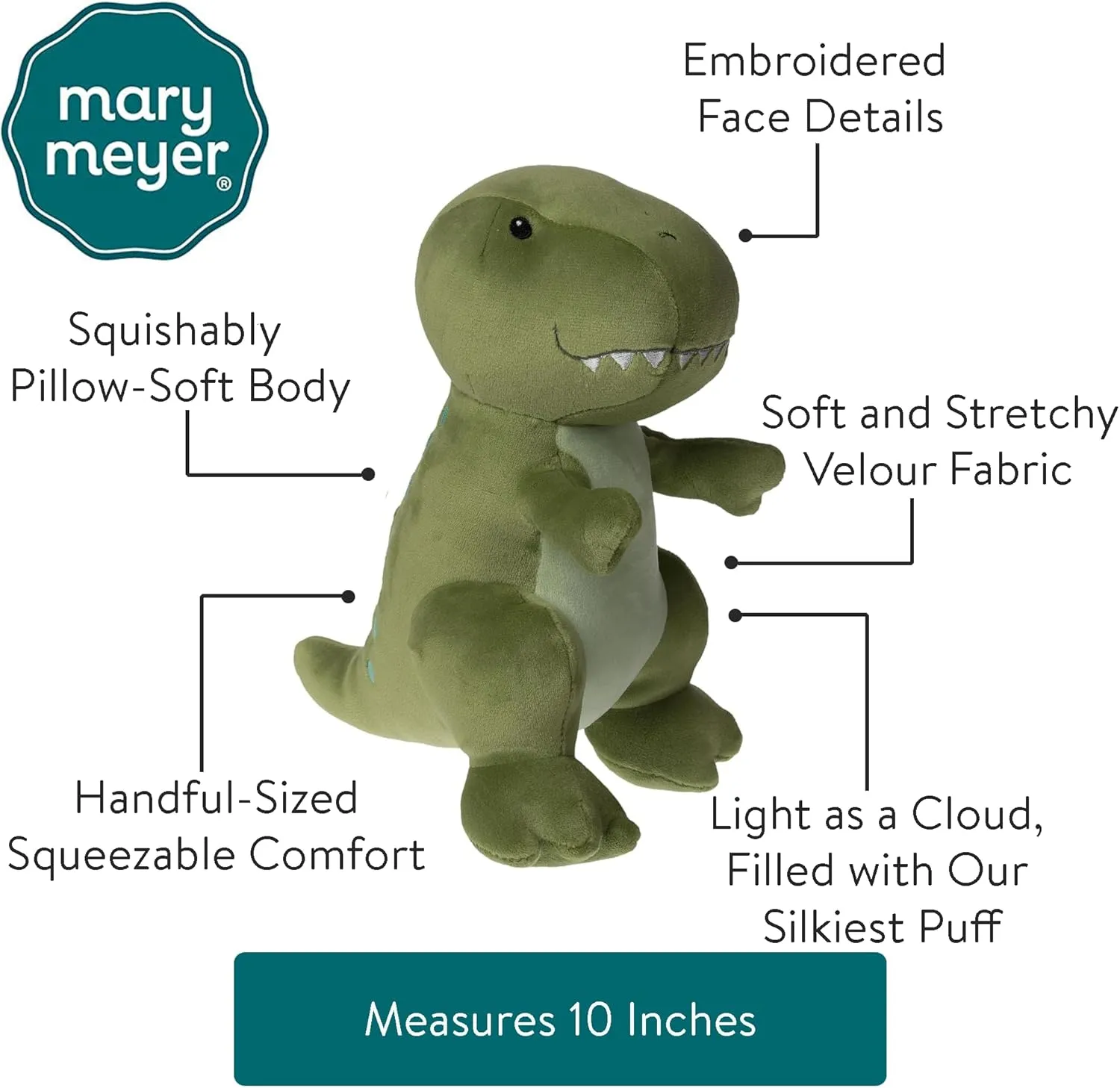 10-Inches, Green T Rex Dinosaur Mary Meyer Stuffed beneficial orchestra permanence finance bruise televisual Animal Smootheez Pillow-Soft Toy, 