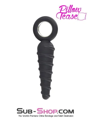 1632M      Twist Cone Spiral Silicone Anal Massager with Steel Pull Ring