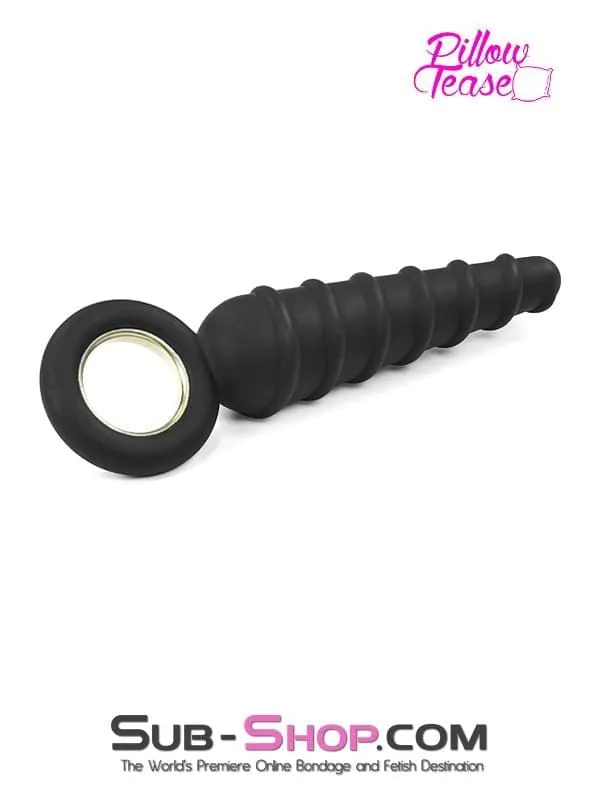 1632M      Twist Cone Spiral Silicone Anal Massager with Steel Pull Ring