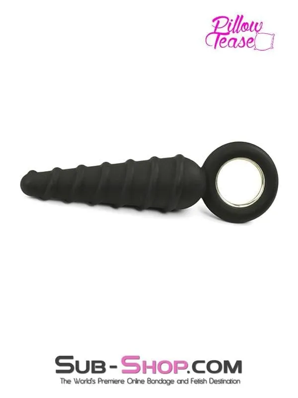 1632M      Twist Cone Spiral Silicone Anal Massager with Steel Pull Ring