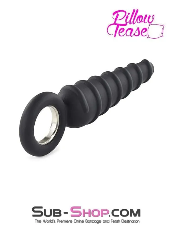 1632M      Twist Cone Spiral Silicone Anal Massager with Steel Pull Ring