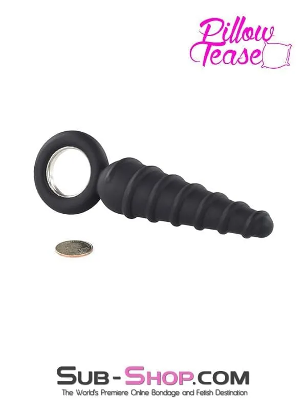 1632M      Twist Cone Spiral Silicone Anal Massager with Steel Pull Ring