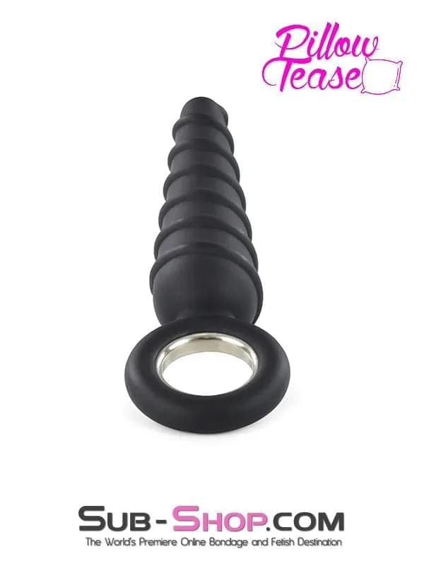 1632M      Twist Cone Spiral Silicone Anal Massager with Steel Pull Ring