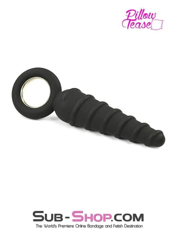 1632M      Twist Cone Spiral Silicone Anal Massager with Steel Pull Ring