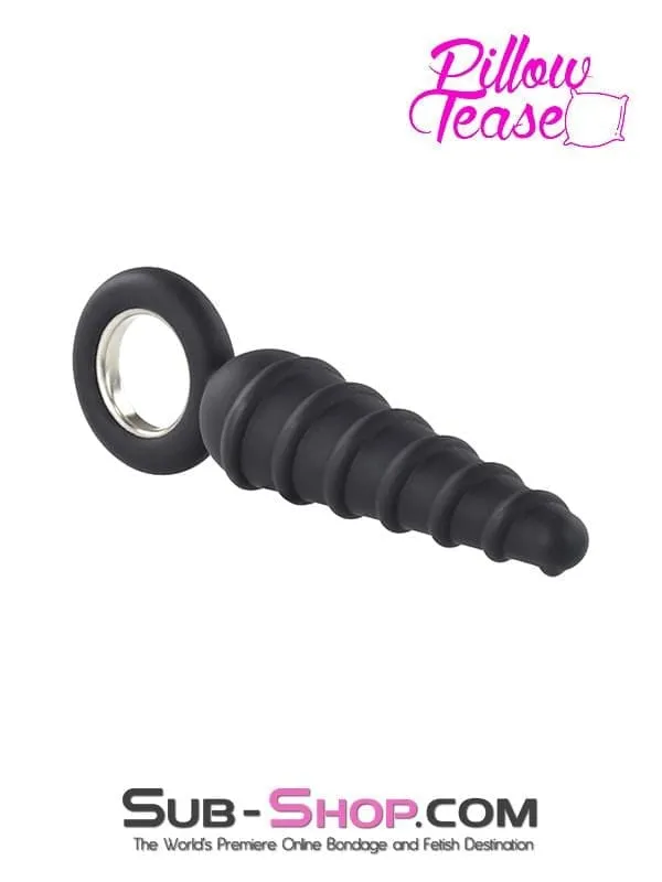 1632M      Twist Cone Spiral Silicone Anal Massager with Steel Pull Ring