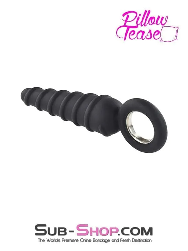 1632M      Twist Cone Spiral Silicone Anal Massager with Steel Pull Ring