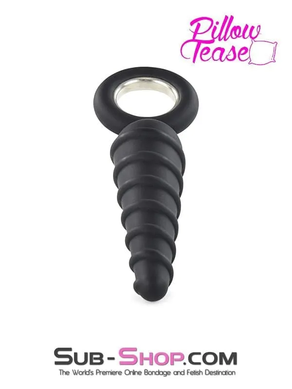1632M      Twist Cone Spiral Silicone Anal Massager with Steel Pull Ring