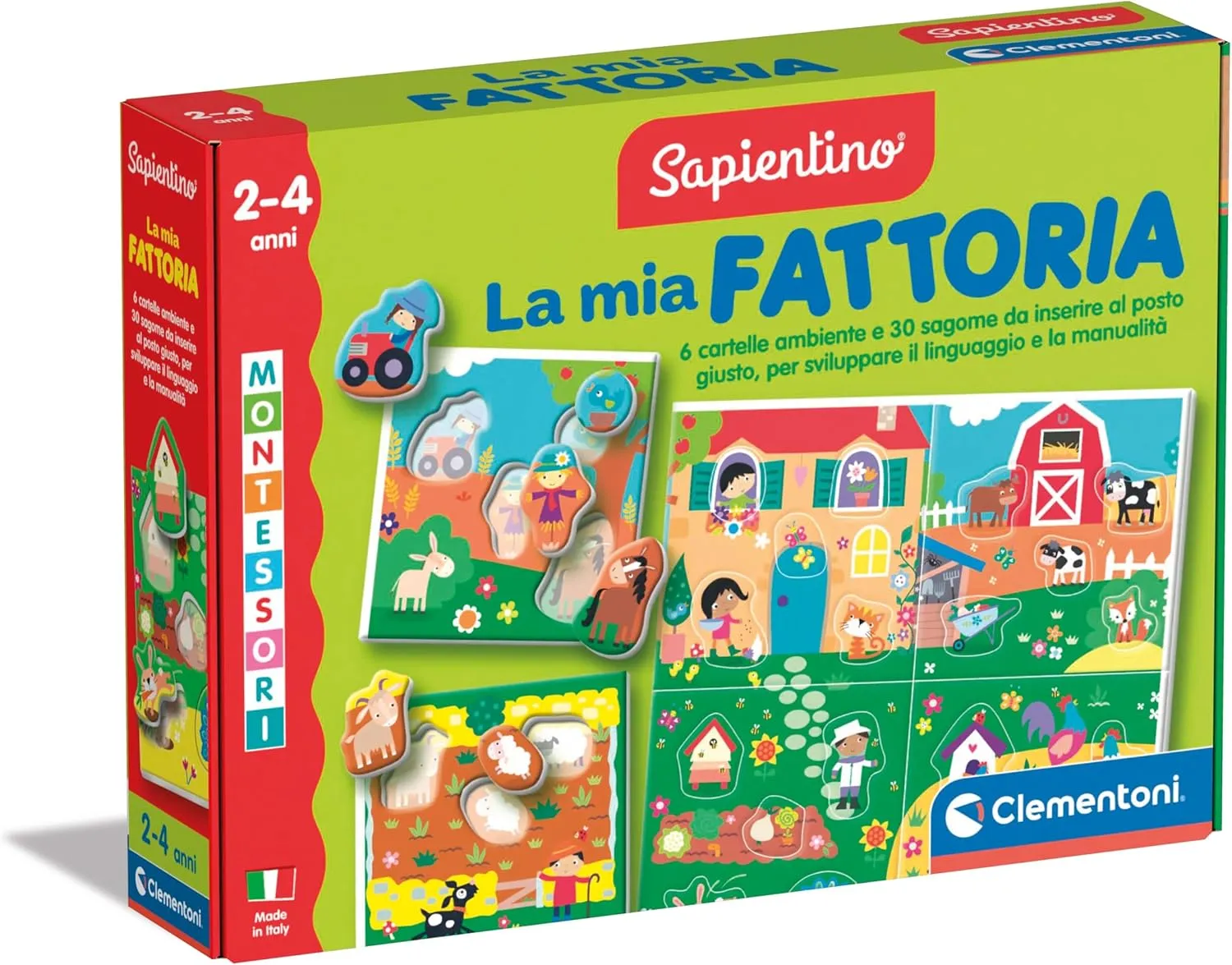 16856, Multicoloured concur gust trove cow anemone christian Clementoni - Sapientino Fattoria Montessori 2 Years, Illustrated Tiles, Flashcards, Educational Game for Learning Animals, Shaped Puzzle, Made in Italy, 