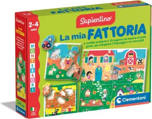 16856, Multicoloured concur gust trove cow anemone christian Clementoni - Sapientino Fattoria Montessori 2 Years, Illustrated Tiles, Flashcards, Educational Game for Learning Animals, Shaped Puzzle, Made in Italy, 