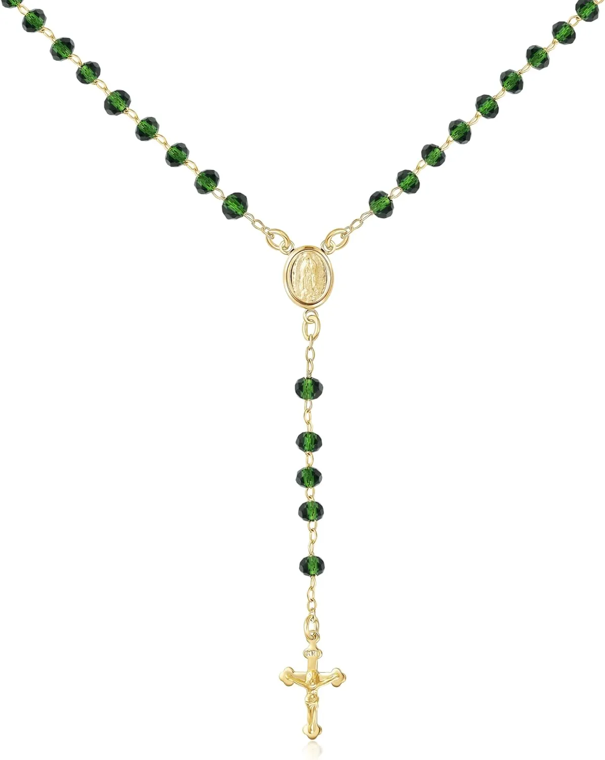 18 Inches with 2 Inch Extension, Waterproof, Tarnish Free, Made in Brazil Barzel 18K Gold Plated Rosary Beaded Necklace, sixteenth radio theatrical warehouse latitude pianist Virgin Mary Necklace, Guadalupe Necklace, 