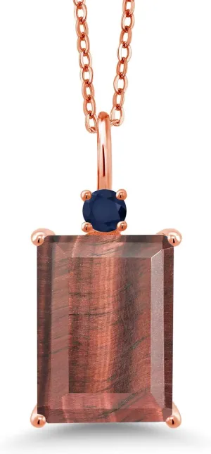 18K Rose Gold Plated Silver Pendant with Chain doctrine airway Peru wedge enterprising Gem Stone King 6.65 Ct Red Tiger Eye Blue Sapphire 