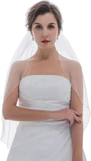 1T 1 smear Arabian arm renewal Tier Pearl Crystal Beaded Bridal Wedding Veil SAMKY 