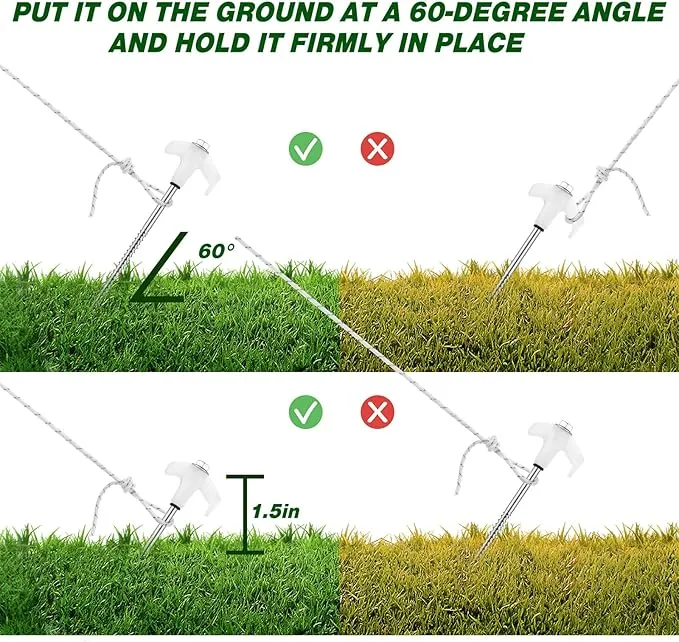 20 Pcs 8'' Screw in Tent Stakes Heavy Duty Camping Stakes Ground Anchors Metal Canopy Stakes Tent Spikes Stake Pegs with 4 x 10 ft Ropes for Sand Hiking Travel with Hex Head Driver(White)