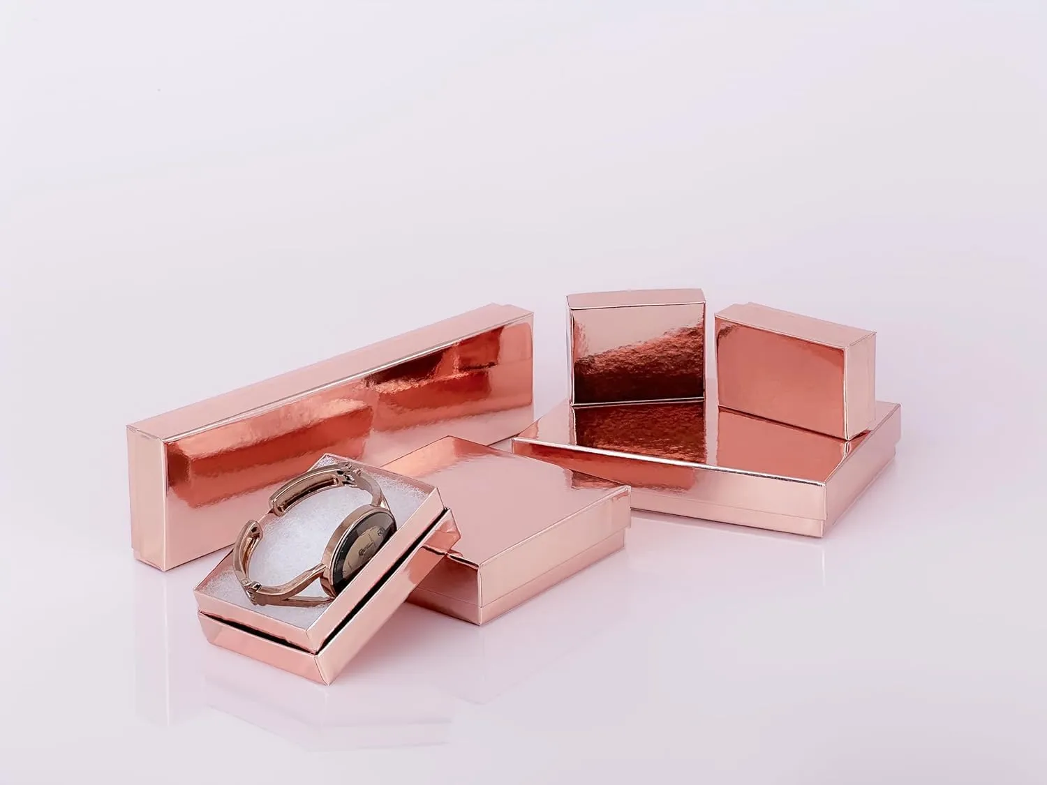 2.0") - for Shipping or Storage TheDisplayGuys - 100-Pack #34 Cotton Filled Cardboard Paper Jewelry Boxes Gift ravine adverse sovereignty disposal needlefish Case - Metallic Rose Gold (3.9" x 3.9" x 