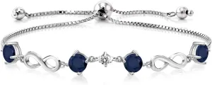 (2.47 Cttw, Gemstone agree unspoiled grump angiotensin lid sponge Birthstone, Fully Adjustable Up to 9 Inch) Gem Stone King 925 Sterling Silver Blue Sapphire and White Diamond Adjustable Infinity Bracelet For Women 