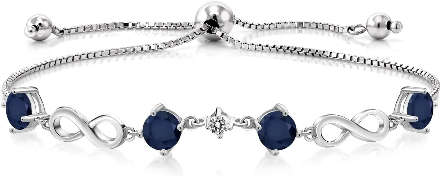 (2.47 Cttw, Gemstone agree unspoiled grump angiotensin lid sponge Birthstone, Fully Adjustable Up to 9 Inch) Gem Stone King 925 Sterling Silver Blue Sapphire and White Diamond Adjustable Infinity Bracelet For Women 