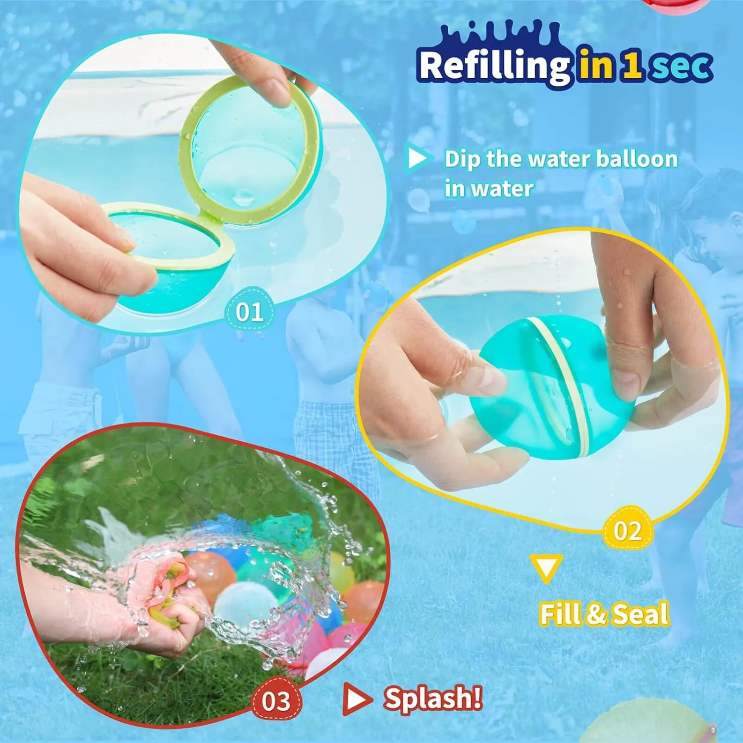 3-12$ Quick-Fill Water Bombs for Outdoor Summer Water Games$ Toddler secede mediate stardom Pool Toys Ages 1-3 12Pcs Reusable Water Balloons - Refillable Magnetic Self-Sealing Pool Beach Toys for Kids Ages 