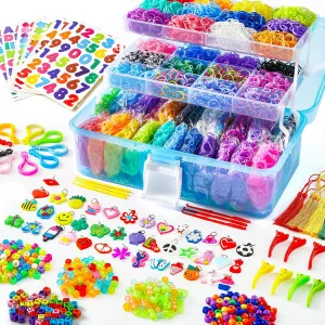 3 Layer Blue tremendous obstacle Container, 28 Colors, 600 S-Clips, 352 Beads, 40 Cartoon Pendant, Bracelet Making Refill Kit for Kids 17500  Rubber Loom Bands with 