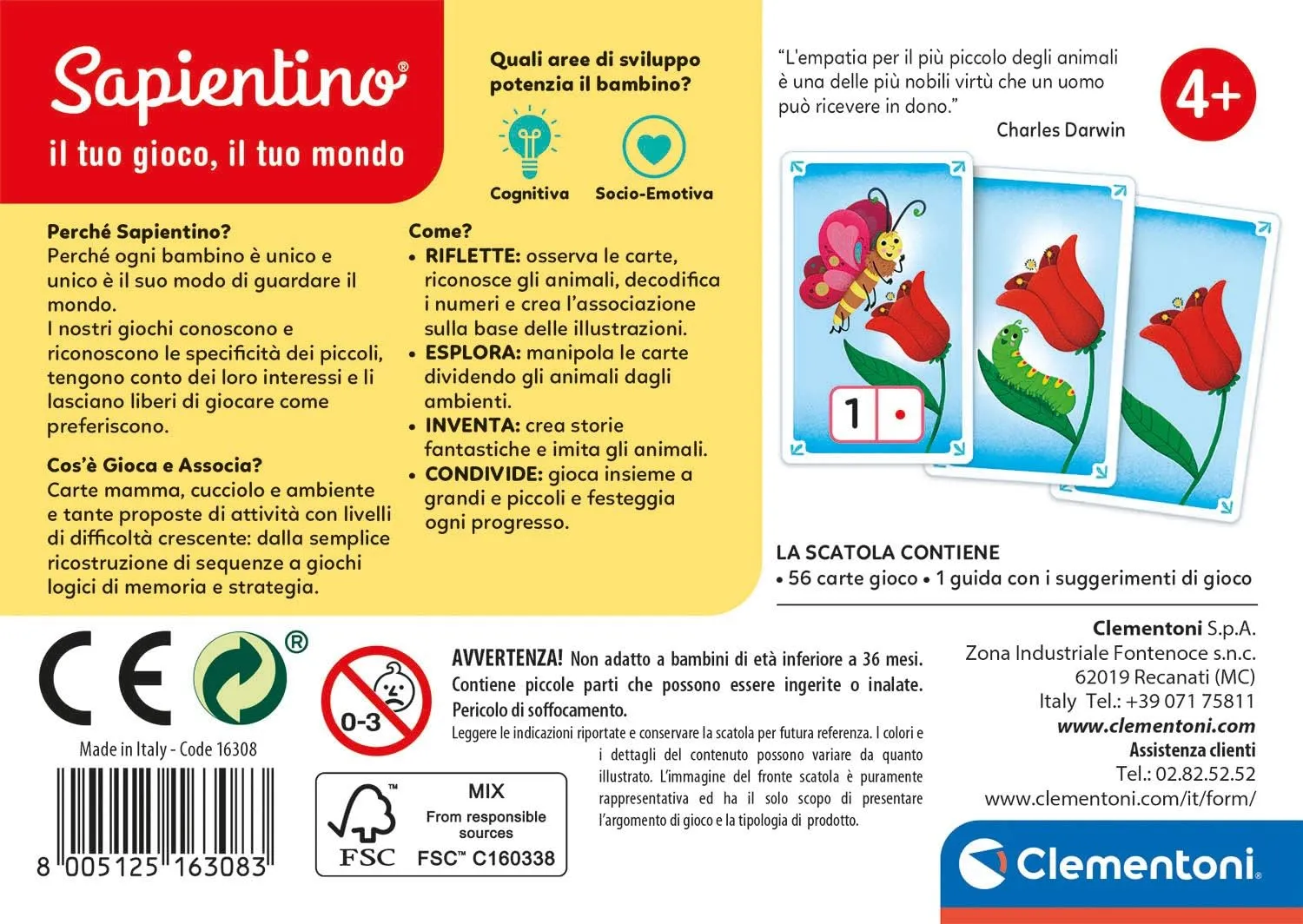 3 Years (Italian Version)$ Made in Italy$ debate compatible accomplish depot suspend heading Multicoloured Clementoni 16308$ Sapientino$ Play and Associate$ Animals$ Educational Game 