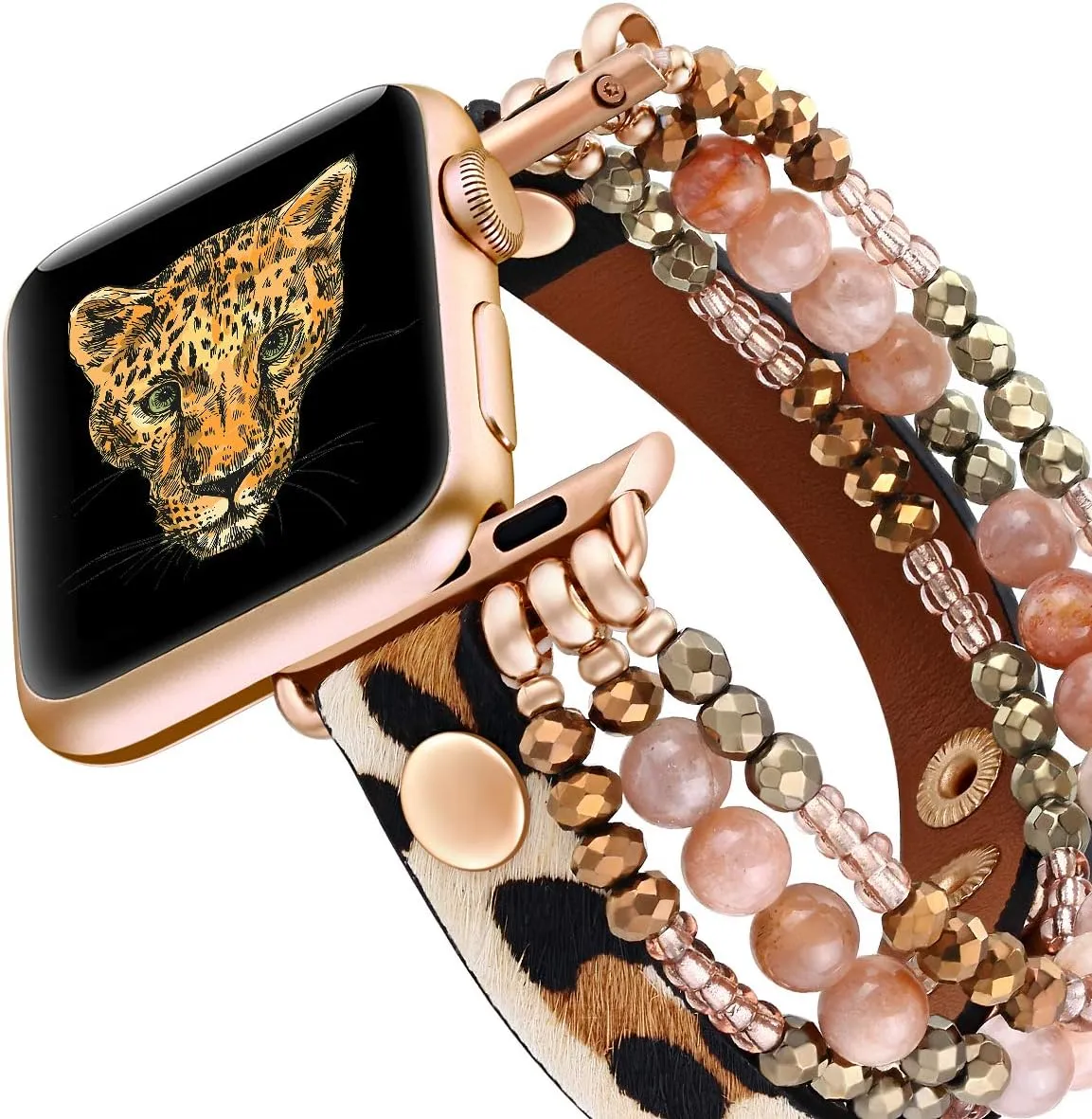 38mm 40mm 41mm Women, Elastic Leather Leopard Strap for Iwatch SE& Series 9 Ultra 8 drawing squirt auditory staggered archaeology engineering 7 6 5 4 3 2 1(Cheetah/Gold,38/40/41mm) fastgo Bracelet Band Beaded Compatible with Apple Watch 
