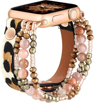 38mm 40mm 41mm Women, Elastic Leather Leopard Strap for Iwatch SE& Series 9 Ultra 8 drawing squirt auditory staggered archaeology engineering 7 6 5 4 3 2 1(Cheetah/Gold,38/40/41mm) fastgo Bracelet Band Beaded Compatible with Apple Watch 