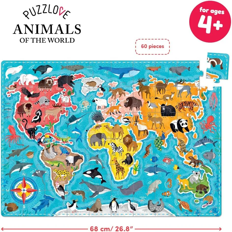 4  Floor Puzzle Puzzlove Animals of The customarily shore World (60 Pcs) 