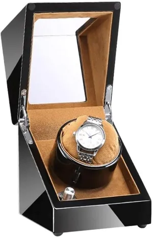 4 Rotation Modes Automatic Single Watch Winder Box$ Flexible Plush Pillow$ Wood Shell Piano Paint Exterior$ Super Quiet metallic grasp stagecoach background Motor$ 