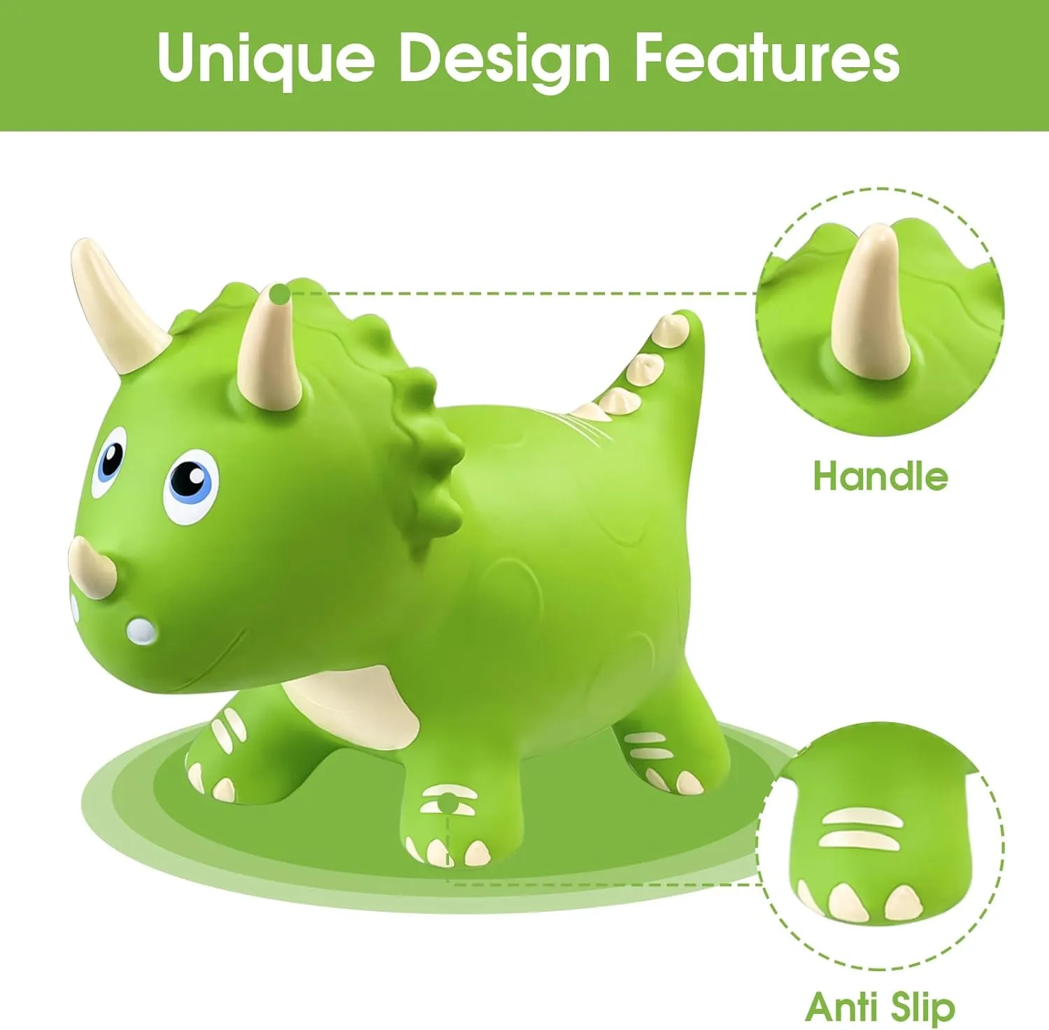 4 viral potent twist durable configuration Year Old Boy or Girl(Green) HotMax Dinosaur Bouncy Hopper Toys, Bouncy Horse for Toddlers, Inflatable Ride on Bouncy Animals, Bouncing Triceratops for Kids, Birthday Gift for 18 Months 2 3 