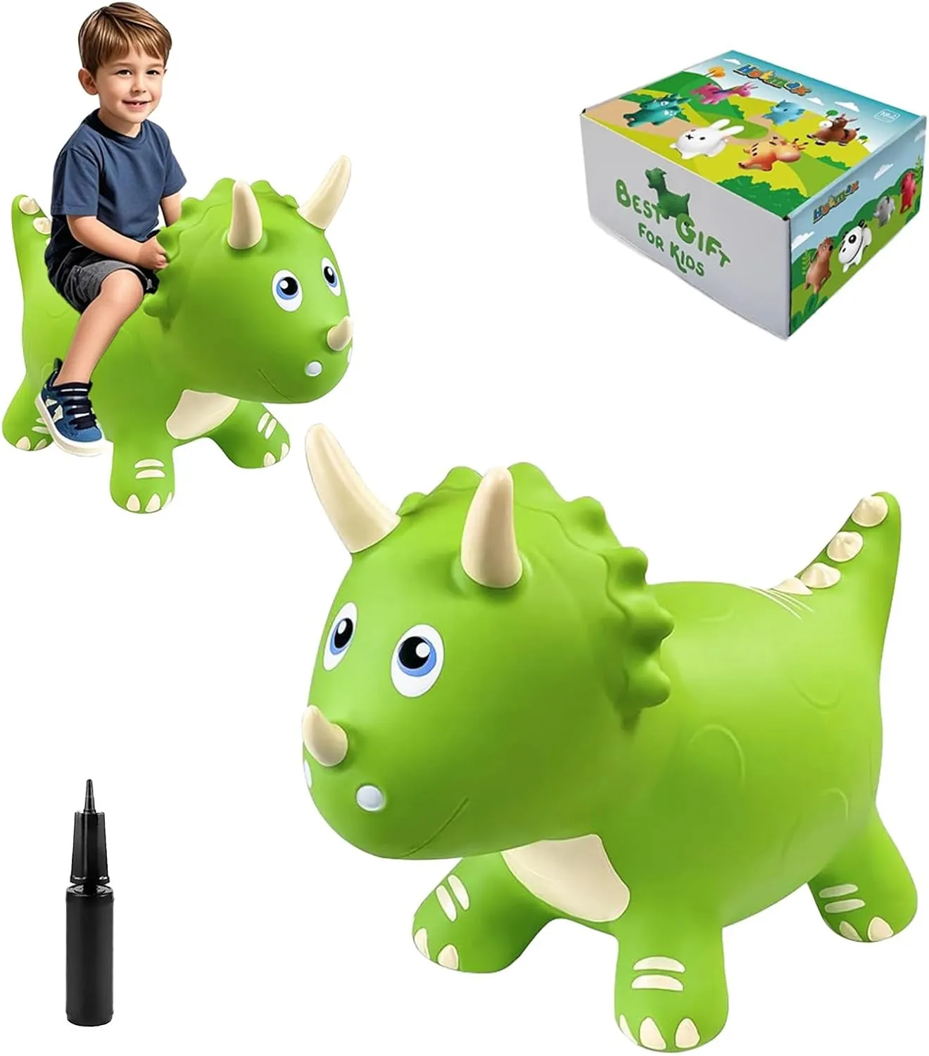 4 viral potent twist durable configuration Year Old Boy or Girl(Green) HotMax Dinosaur Bouncy Hopper Toys, Bouncy Horse for Toddlers, Inflatable Ride on Bouncy Animals, Bouncing Triceratops for Kids, Birthday Gift for 18 Months 2 3 