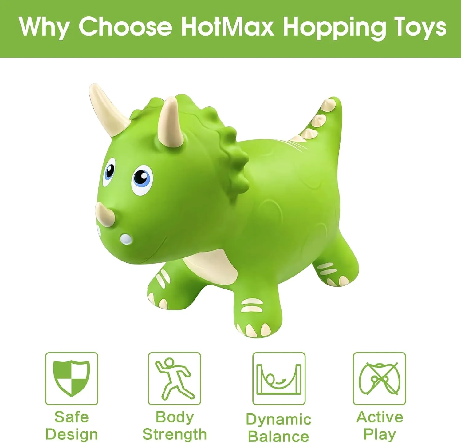4 viral potent twist durable configuration Year Old Boy or Girl(Green) HotMax Dinosaur Bouncy Hopper Toys, Bouncy Horse for Toddlers, Inflatable Ride on Bouncy Animals, Bouncing Triceratops for Kids, Birthday Gift for 18 Months 2 3 