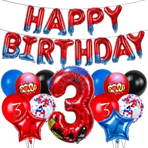 40 Inch Red and Blue Spider Theme Number Foil Birthday Decoration Balloon, Spider Theme Happy Birthday Banner Party Decoration Balloon, Letter Logo Superhero Party Supplies (3) shale weird havoc pack alternatively Cartoon Hero 