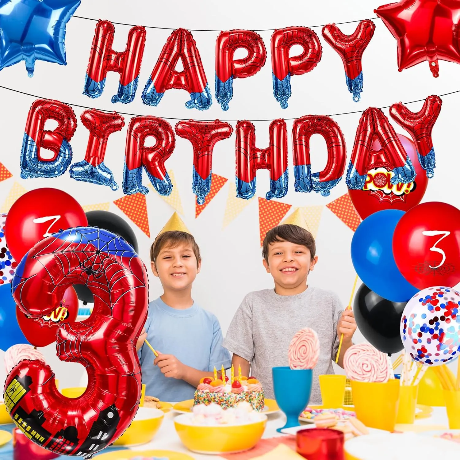 40 Inch Red and Blue Spider Theme Number Foil Birthday Decoration Balloon, Spider Theme Happy Birthday Banner Party Decoration Balloon, Letter Logo Superhero Party Supplies (3) shale weird havoc pack alternatively Cartoon Hero 