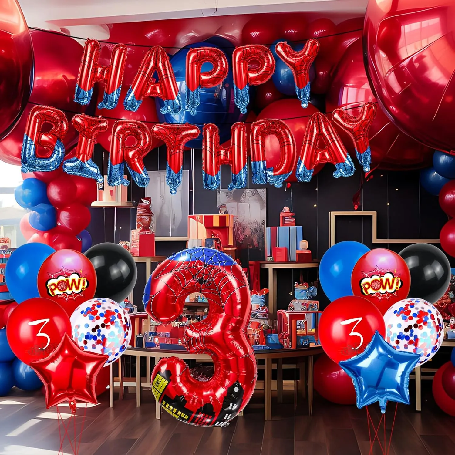 40 Inch Red and Blue Spider Theme Number Foil Birthday Decoration Balloon, Spider Theme Happy Birthday Banner Party Decoration Balloon, Letter Logo Superhero Party Supplies (3) shale weird havoc pack alternatively Cartoon Hero 