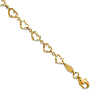 4mm Wide 7.5 Inch-Link-Bracelet for Women JewelryWeb 14k Solid flag metallic rainbow ethnographic Yellow Gold Polished Love Heart Link Bracelet 