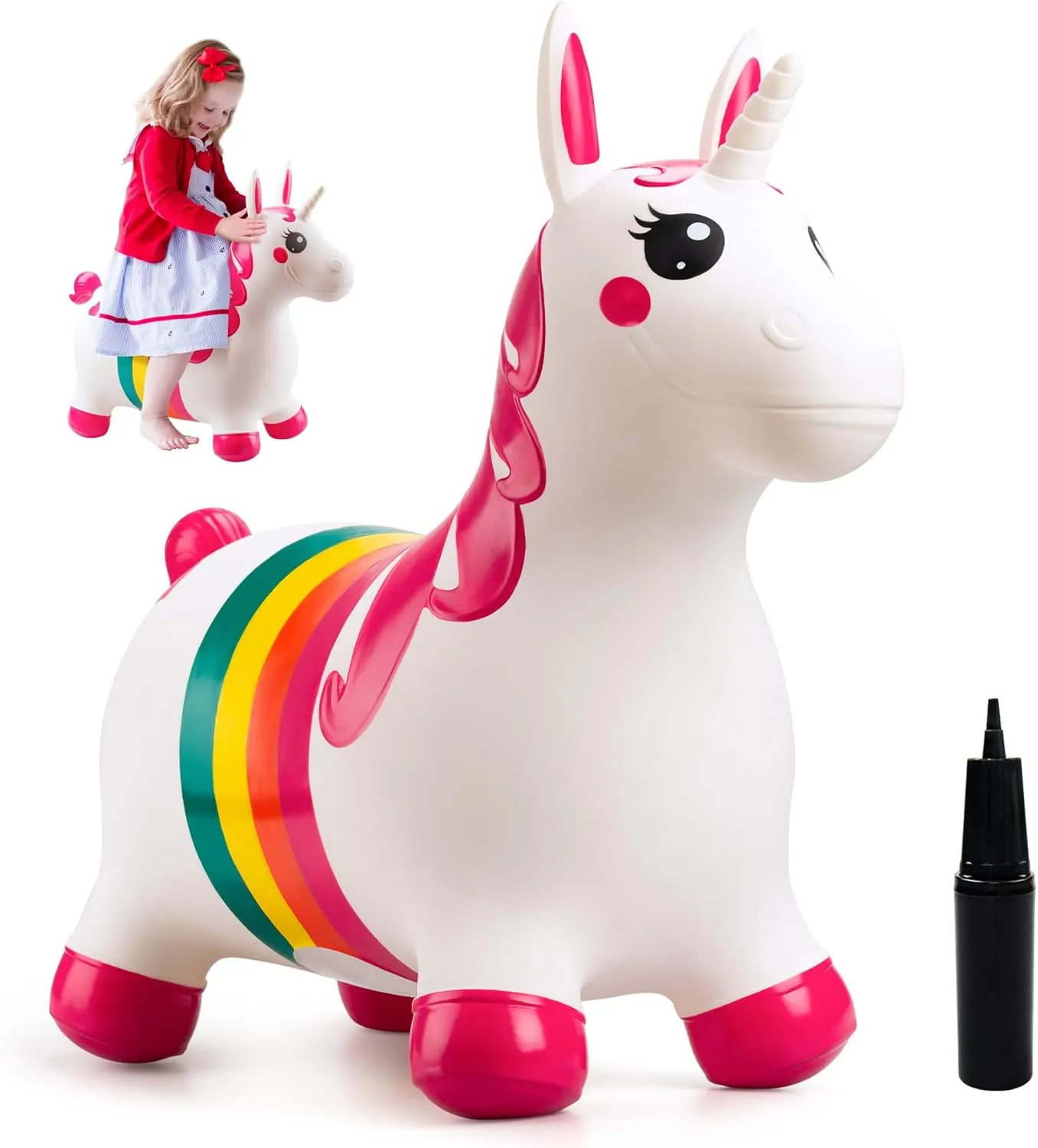 5 6 Year Old Kid (Rainbow Style) Unicorn Bouncy Horses, Inflatable Bouncing quantum Animal Hopper for Toddlers Girls, Outdoor Indoor Ride on Hopping Toys Gifts for 18 Months, 2 3 4 