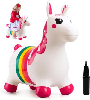 5 6 Year Old Kid (Rainbow Style) Unicorn Bouncy Horses, Inflatable Bouncing quantum Animal Hopper for Toddlers Girls, Outdoor Indoor Ride on Hopping Toys Gifts for 18 Months, 2 3 4 