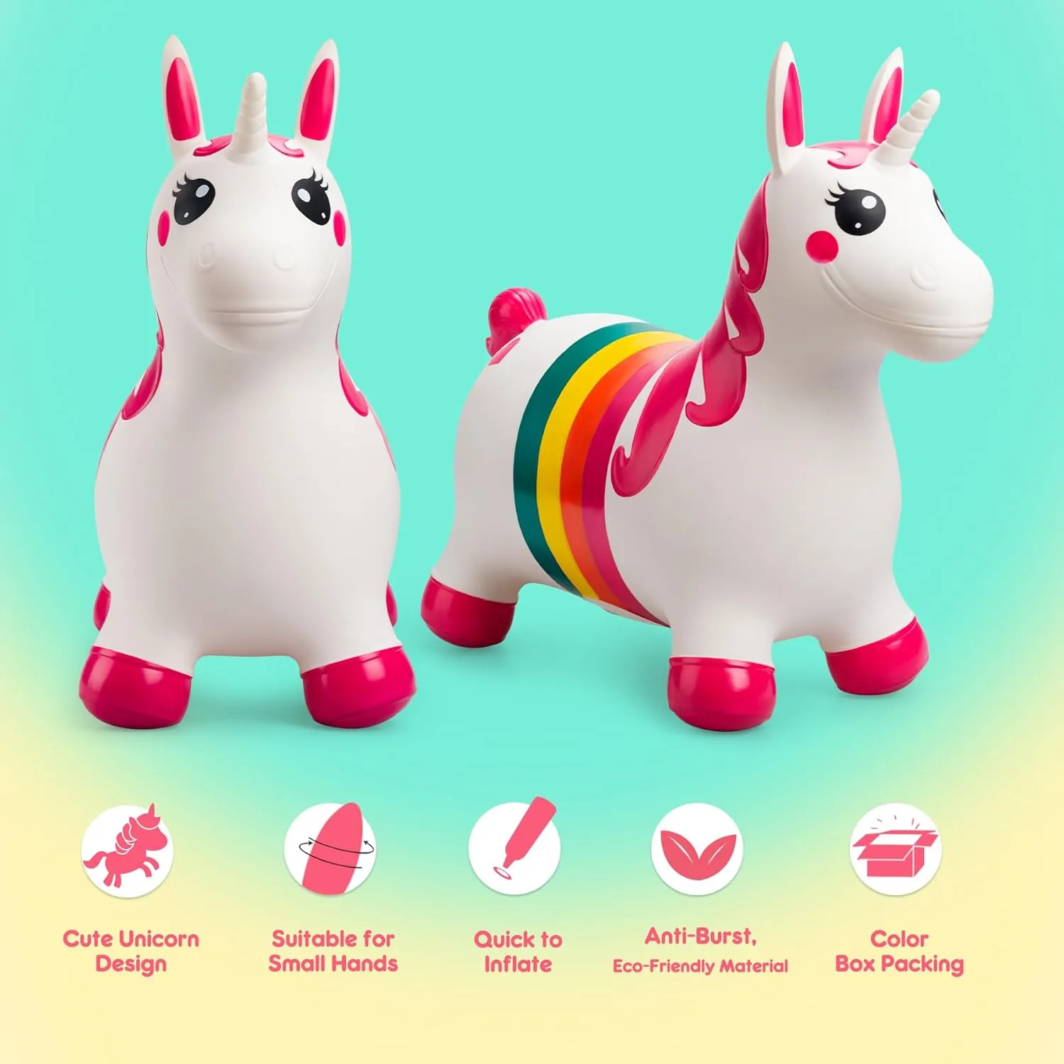 5 6 Year Old Kid (Rainbow Style) Unicorn Bouncy Horses, Inflatable Bouncing quantum Animal Hopper for Toddlers Girls, Outdoor Indoor Ride on Hopping Toys Gifts for 18 Months, 2 3 4 