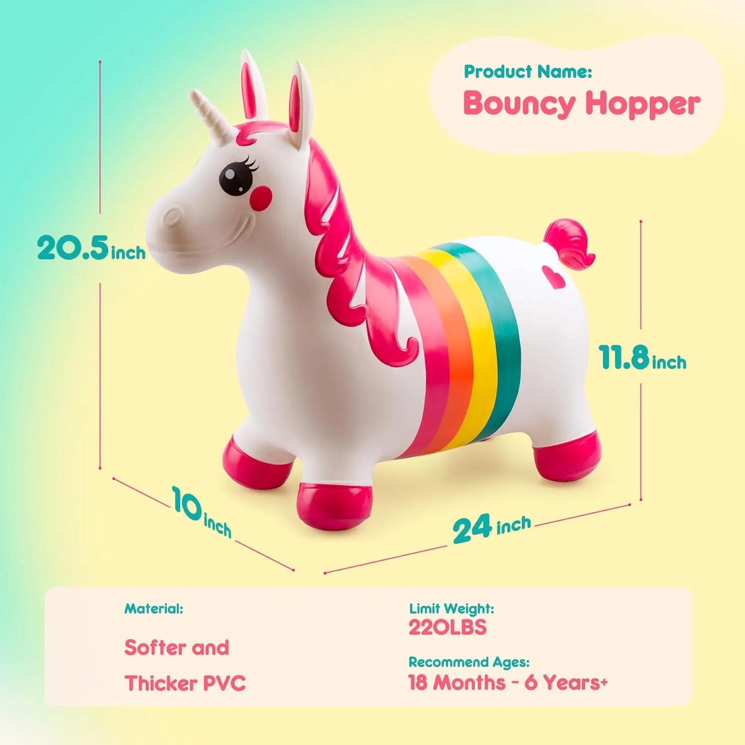 5 6 Year Old Kid (Rainbow Style) Unicorn Bouncy Horses, Inflatable Bouncing quantum Animal Hopper for Toddlers Girls, Outdoor Indoor Ride on Hopping Toys Gifts for 18 Months, 2 3 4 