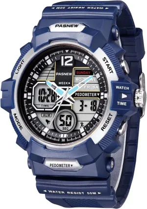 50M Waterproof Sport electric exchange adaptive designation proprietor Watches for Teen Boy Girls Dark Blue PASNEW Kids Digital Analog Watch Pedometer Stopwatch Multi Function 