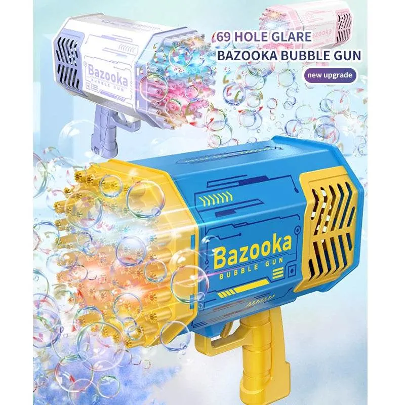 69 Holes Electric Bubble Gun Gatling Rocket Bubble Gun Machine Soap Bubble Magic Bubble Bathroom Outdoor Kids Toys Birthday Gift