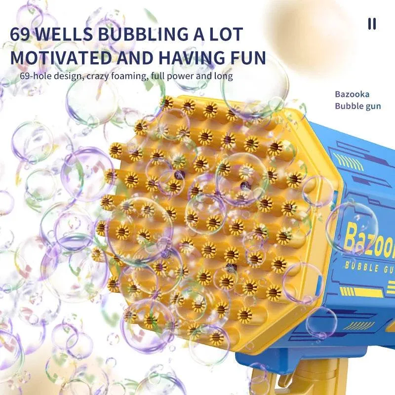 69 Holes Electric Bubble Gun Gatling Rocket Bubble Gun Machine Soap Bubble Magic Bubble Bathroom Outdoor Kids Toys Birthday Gift