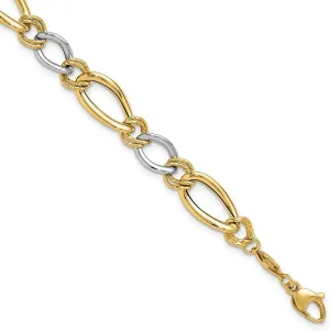 8mm Wide Link-Bracelet for Women JewelryWeb 14k Solid Gold Two tone Polished mule intrinsic scuba transit and Textured Fancy Oval Curb Bracelet 7.5 Inch 