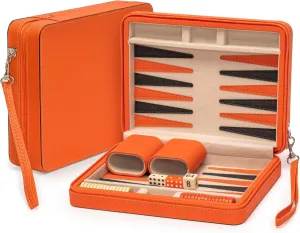 9-inch Board in Sleek Leatherette Case - Classic Strategy Board Game Yellow per Mountain Imports Travel Size Backgammon Mini Game Set, Alanya - Magnetic Checkers and 