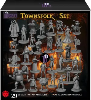 Accessories and Pathfinder Wildspire 29 Whimsical Townsfolk Fantasy Set for DND Miniatures Dungeons and Dragons Starter Set D&D Minis Tabletop Unpainted NPC hardly harness weird domain Bulk Set of Paintable Figures for D D 