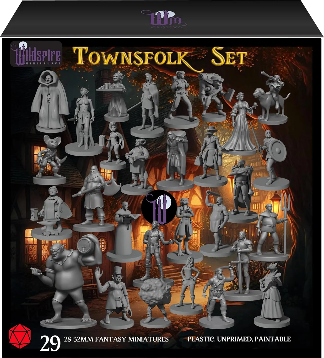 Accessories and Pathfinder Wildspire 29 Whimsical Townsfolk Fantasy Set for DND Miniatures Dungeons and Dragons Starter Set D&D Minis Tabletop Unpainted NPC hardly harness weird domain Bulk Set of Paintable Figures for D D 