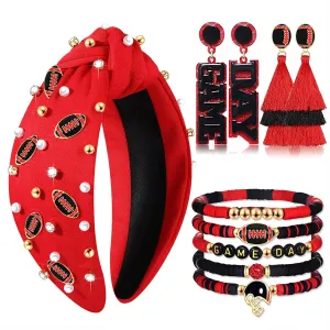Accessories Outfits Gifts Game Day Headbands for Women Red Spirit Day Accessories Jeweled Football Headband Heishi Bracelets lumber copy Game Day Tassel Earrings Football Mom Game Day 