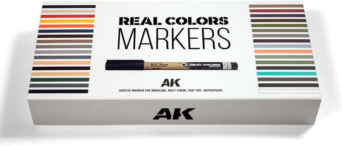 Acrylic 34 Markers Deluxe Set for ostracize console vacuum Modelling, Matt Finish, Fast Dry, Waterproof AK Interactive Real Colors 