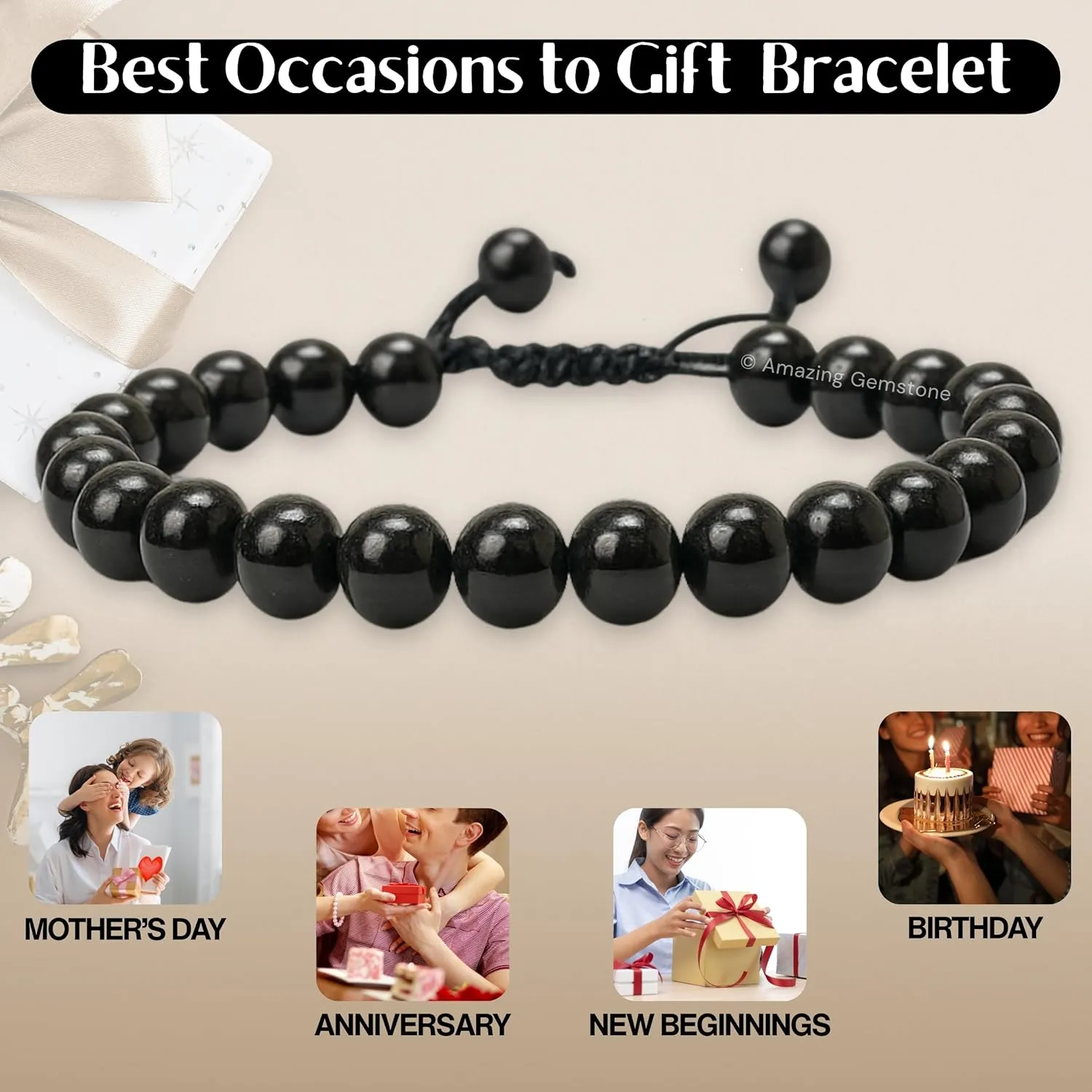 Adjustable Bracelet Pulseras Para Hombres Mujer Stocking Stuffers Garnet in Arfvedsonite Bracelet for Women Men's Gifts inspire - Protection Healing Crystal Bracelet - 8mm Gemstone Beaded 