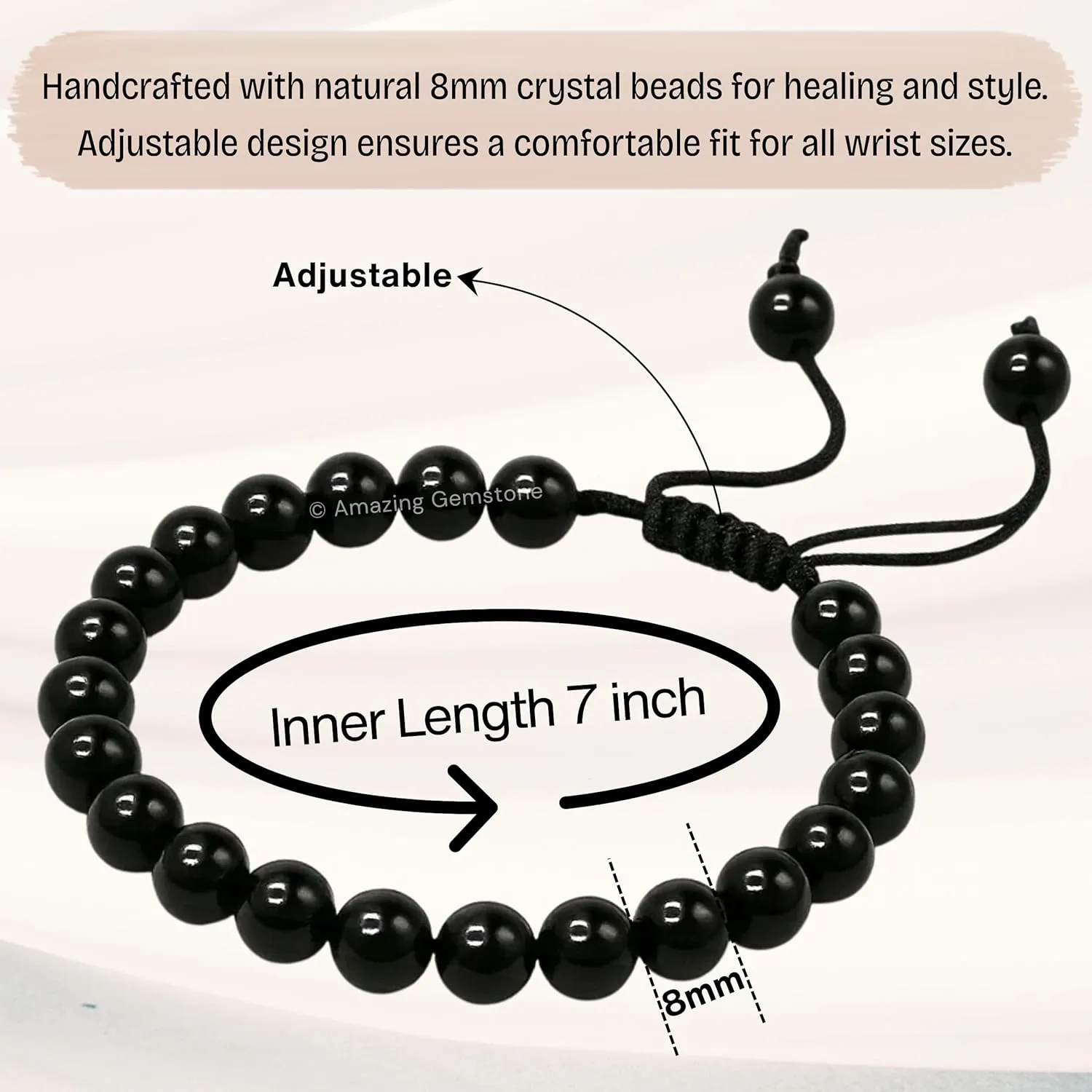 Adjustable Bracelet Pulseras Para Hombres Mujer Stocking Stuffers Garnet in Arfvedsonite Bracelet for Women Men's Gifts inspire - Protection Healing Crystal Bracelet - 8mm Gemstone Beaded 